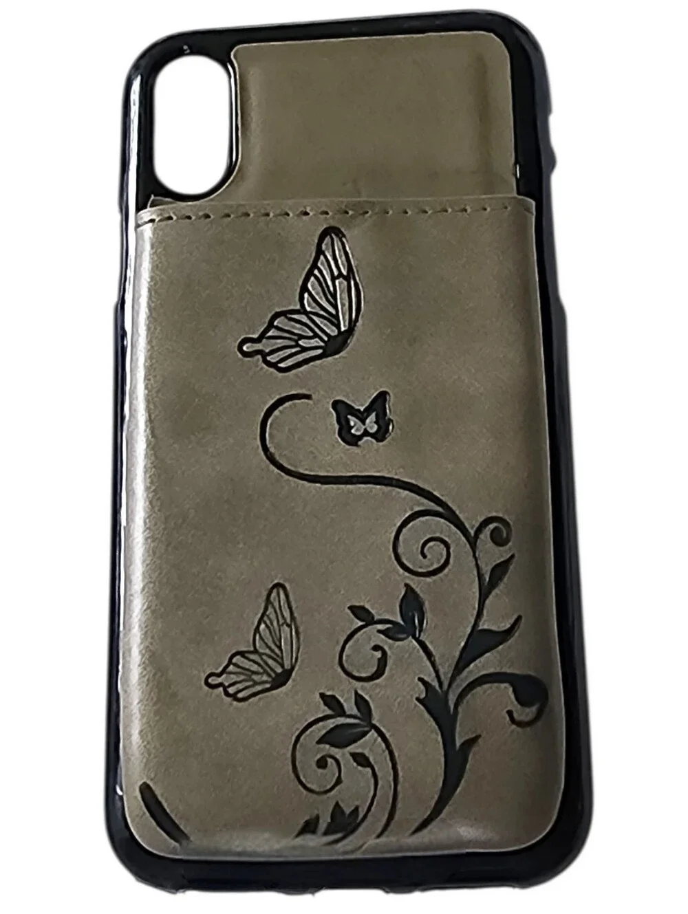 Embossed Floral Butterfly Card Holder Case For iPhone X Or XS